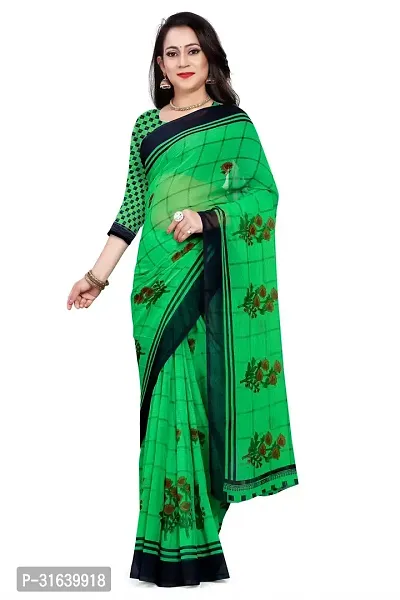 Elegant Green Georgette Saree without Blouse piece For Women-thumb0