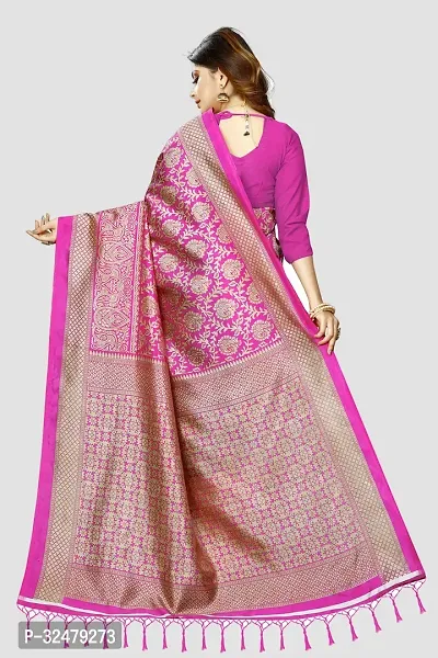 Beautiful Pink Art Silk Woven Design Saree With Blouse Piece For Women-thumb3