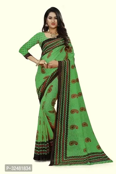 Elegant Green Georgette Saree with Blouse piece For Women