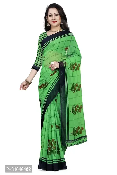 Elegant Green Georgette Saree without Blouse piece For Women