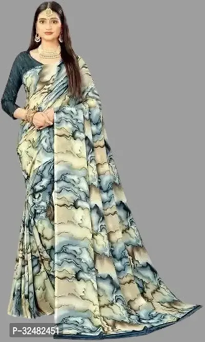 Stylish Blue Georgette Printed Saree with Blouse piece For Women-thumb0