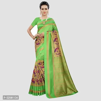 Stylish Green Art Silk Printed Saree with Blouse piece For Women-thumb0