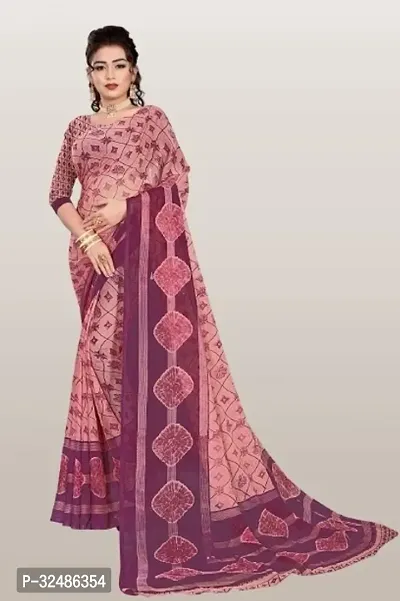 Beautiful Georgette Peach Printed Saree With Blouse Piece For Women