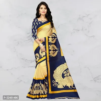 Elegant Blue Cotton Blend Saree with Blouse piece For Women