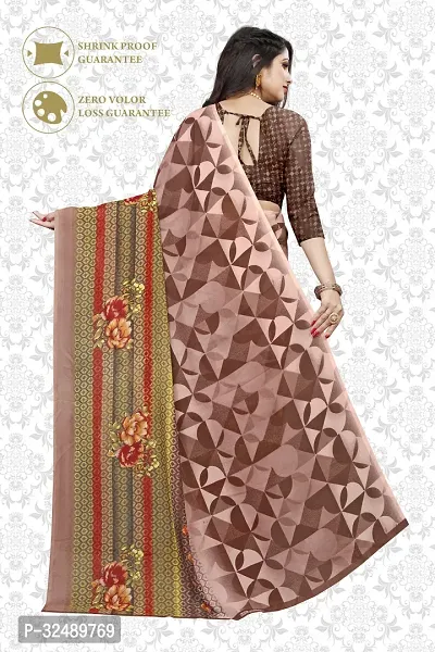 Beautiful Georgette Brown Printed  Saree with Blouse piece For Women-thumb3