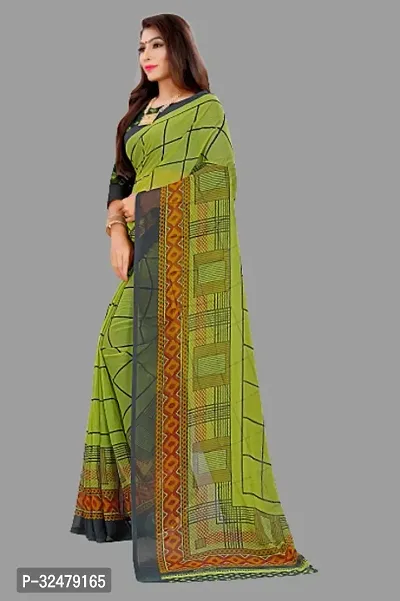 Beautiful Light Green Georgette Printed Saree With Blouse Piece For Women-thumb0