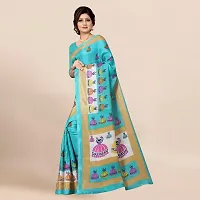 Beautiful Blue Silk Blend Printed Saree With Blouse Piece For Women-thumb2