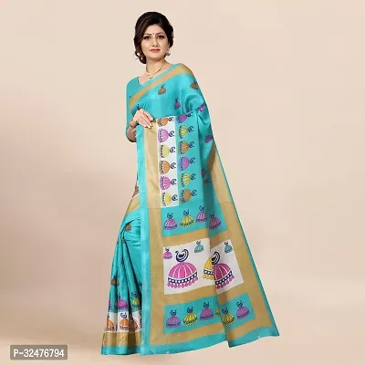 Beautiful Blue Silk Blend Printed Saree With Blouse Piece For Women-thumb3