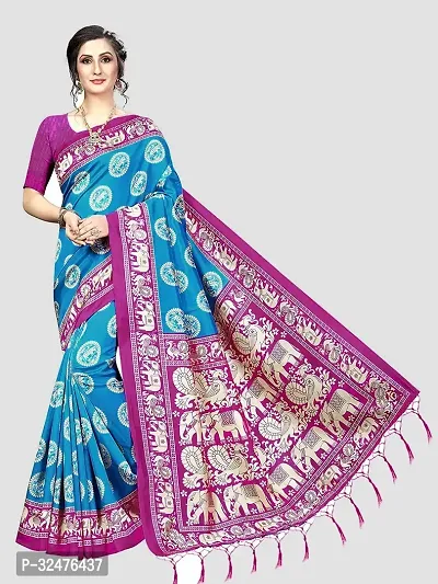 Elegant Blue Art Silk Self Pattern Saree With Blouse Piece For Women