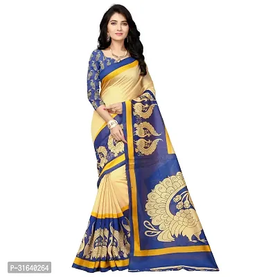 Elegant Cream Art Silk Saree without Blouse piece For Women