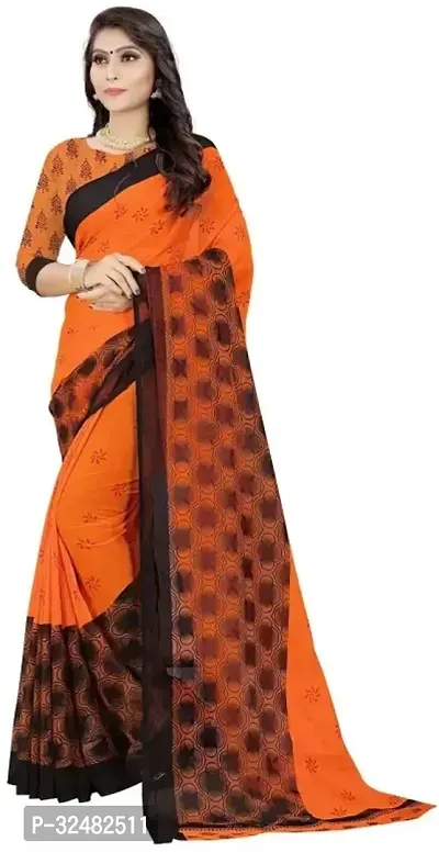 Stylish Orange Chiffon Printed Saree with Blouse piece For Women-thumb0