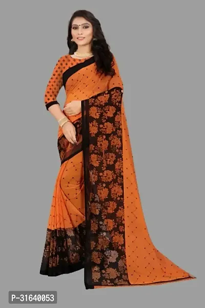 Elegant Orange Georgette Saree without Blouse piece For Women-thumb0