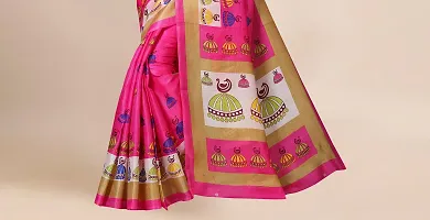 Beautiful Pink Silk Blend Printed Saree With Blouse Piece For Women-thumb4