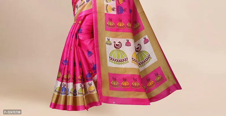 Beautiful Pink Silk Blend Printed Saree With Blouse Piece For Women-thumb5