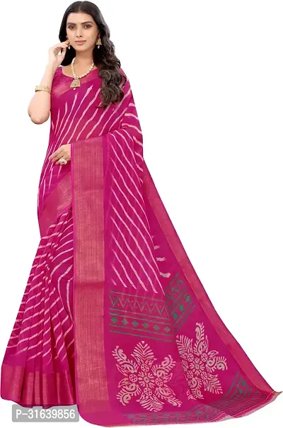 Elegant Pink Cotton Blend Saree without Blouse piece For Women-thumb0