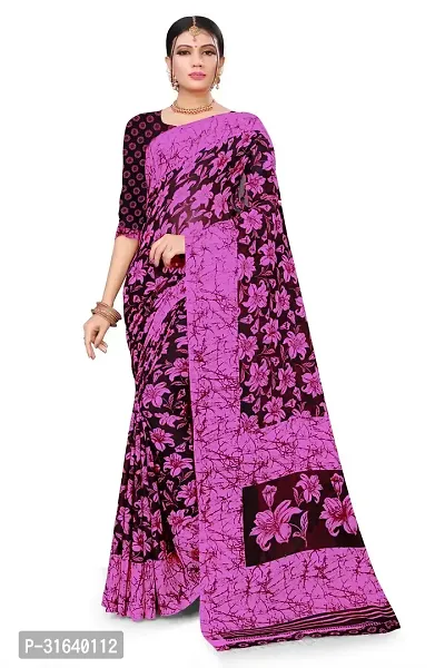 Elegant Purple Georgette Saree without Blouse piece For Women