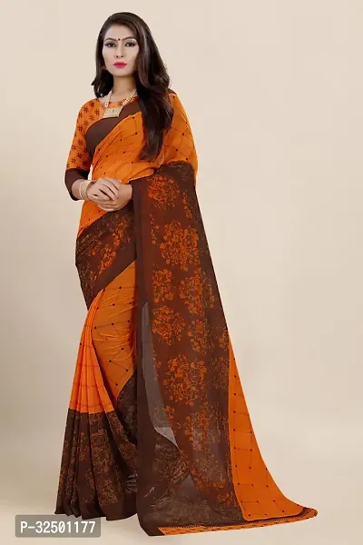 Stylish Orange Georgette Printed Saree with Blouse piece For Women-thumb0