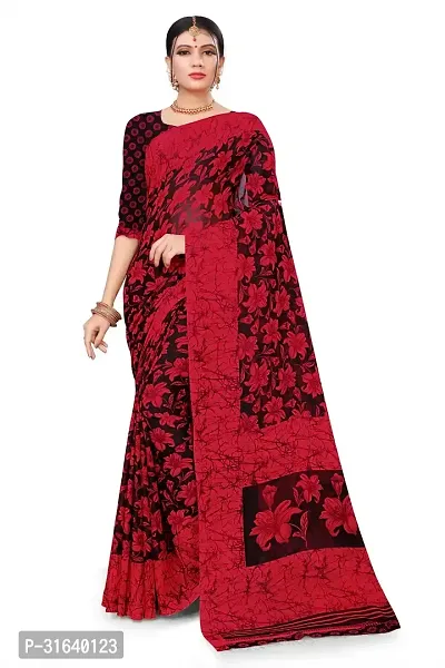 Elegant Red Georgette Saree without Blouse piece For Women-thumb0