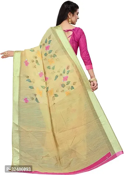 Elegant Beige Cotton Linen Printed Saree With Blouse Piece For Women Pack Of 1-thumb4