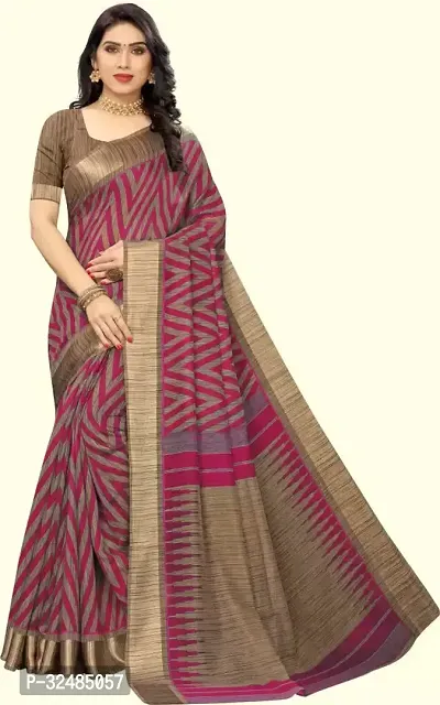 Elegant Cotton Silk Printed Saree with Blouse piece For Women-thumb0