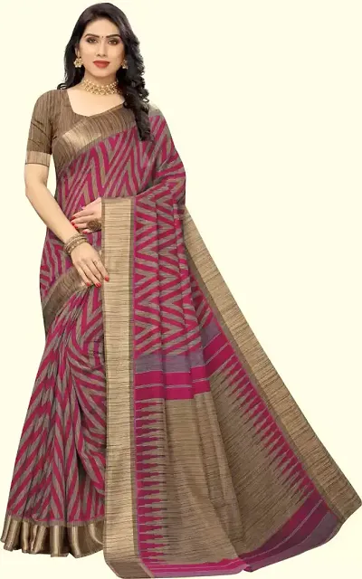 Winza Designer Women's Linen Cotton Striped Saree With Blouse Piece (BEE)