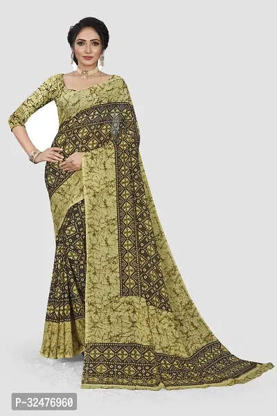 Beautiful Green Georgette Printed Saree With Blouse Piece For Women-thumb0