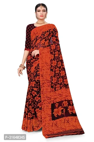 Elegant Orange Georgette Saree without Blouse piece For Women