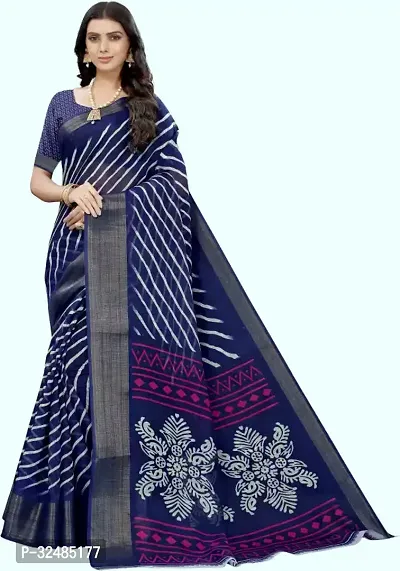 Elegant Cotton Blend Printed Saree with Blouse piece For Women-thumb0