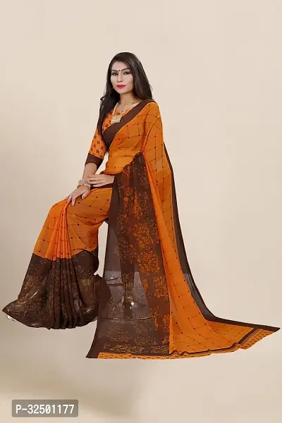 Stylish Orange Georgette Printed Saree with Blouse piece For Women-thumb5