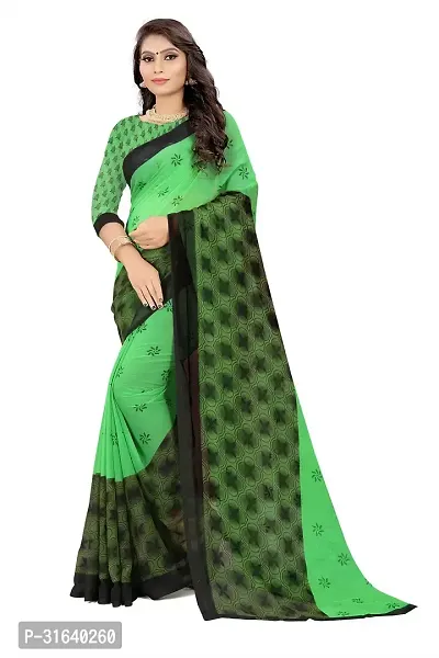 Elegant Green Georgette Saree without Blouse piece For Women