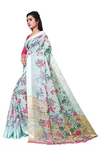 Elegant Cotton Linen Printed Saree with Blouse piece For Women-thumb1