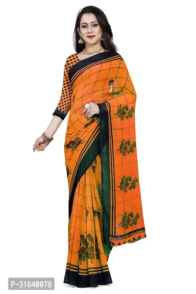 Elegant Orange Georgette Saree without Blouse piece For Women-thumb0