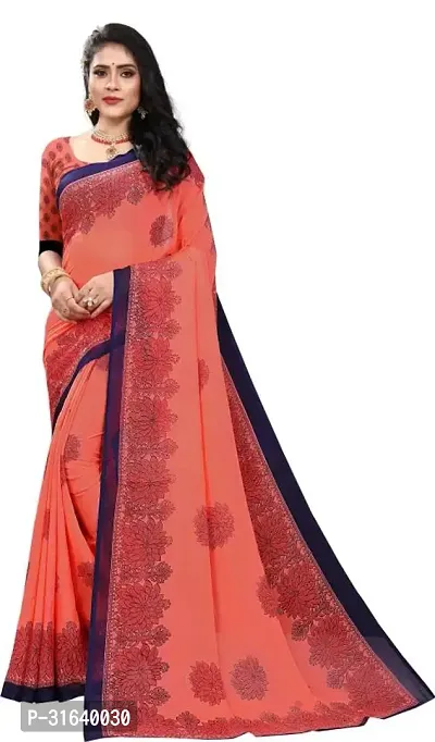 Elegant Pink Georgette Saree without Blouse piece For Women-thumb0