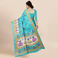 Beautiful Blue Silk Blend Printed Saree With Blouse Piece For Women-thumb3