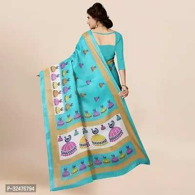 Beautiful Blue Silk Blend Printed Saree With Blouse Piece For Women-thumb4