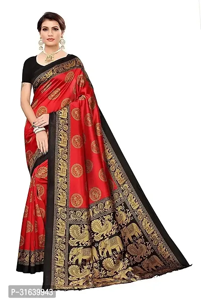 Elegant Red Art Silk Saree without Blouse piece For Women-thumb0