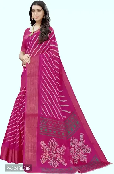 Elegant Cotton Blend Printed Saree with Blouse piece For Women