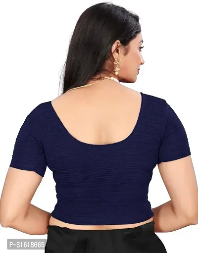 Reliable Navy Blue Lycra Blend Stitched Blouses For Women-thumb3