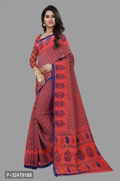 Beautiful Red Georgette Printed Saree With Blouse Piece For Women