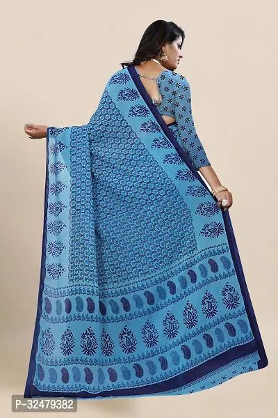 Beautiful Blue Georgette Printed Saree With Blouse Piece For Women-thumb2