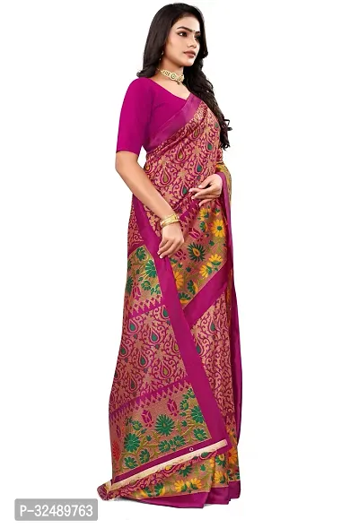 Beautiful Art Silk Pink Printed  Saree without Blouse piece For Women-thumb3