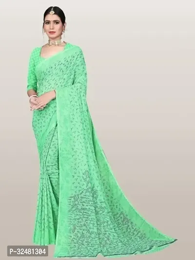 Elegant Green Georgette Saree with Blouse piece For Women-thumb0