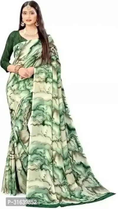 Elegant Green Georgette Saree without Blouse piece For Women-thumb0