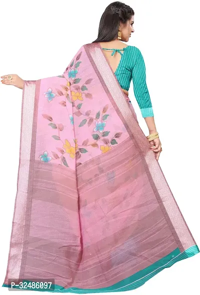 Elegant Pink Cotton Linen Printed Saree With Blouse Piece For Women Pack Of 1-thumb4