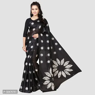 Beautiful Black Art Silk Printed Saree With Blouse Piece For Women-thumb0