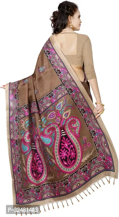 Elegant Brown Silk Blend Saree with Blouse piece For Women-thumb3