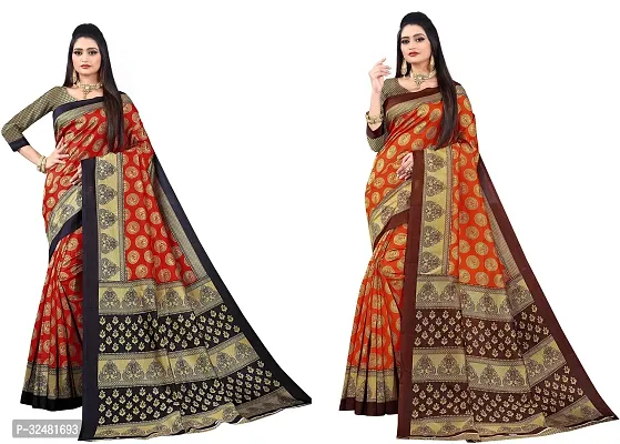 Beautiful Multicoloured Art Silk Printed Saree With Blouse Piece For Women Pack Of 2