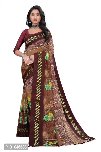 Elegant Coffee Georgette Saree without Blouse piece For Women-thumb0