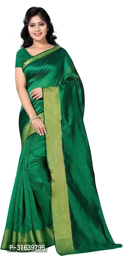 Elegant Green Cotton Blend Saree without Blouse piece For Women