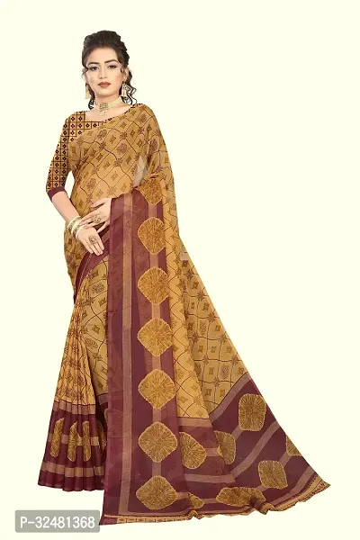 Elegant Yellow Georgette Saree with Blouse piece For Women